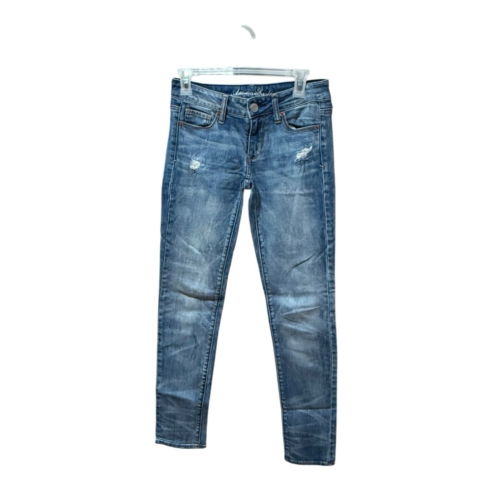 American Eagle Skinny Jeans Size 2 Blue Distressed Stretch